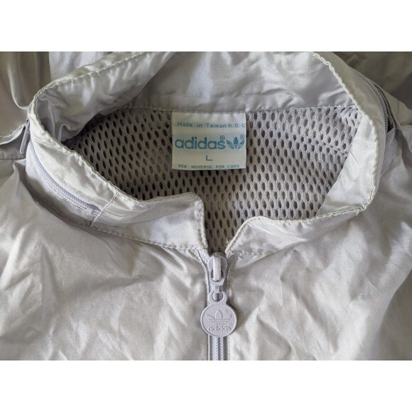 Vintage Adidas Windbreaker Track Jacket Trefoil Gray Women's Large 80s 90s Hood - Picture 3 of 11